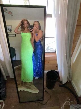 Strapless Neon Green Sequin Prom Gown